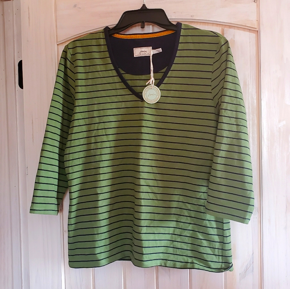 Joules Equestrian Striped Preppy V-Neck Shirt